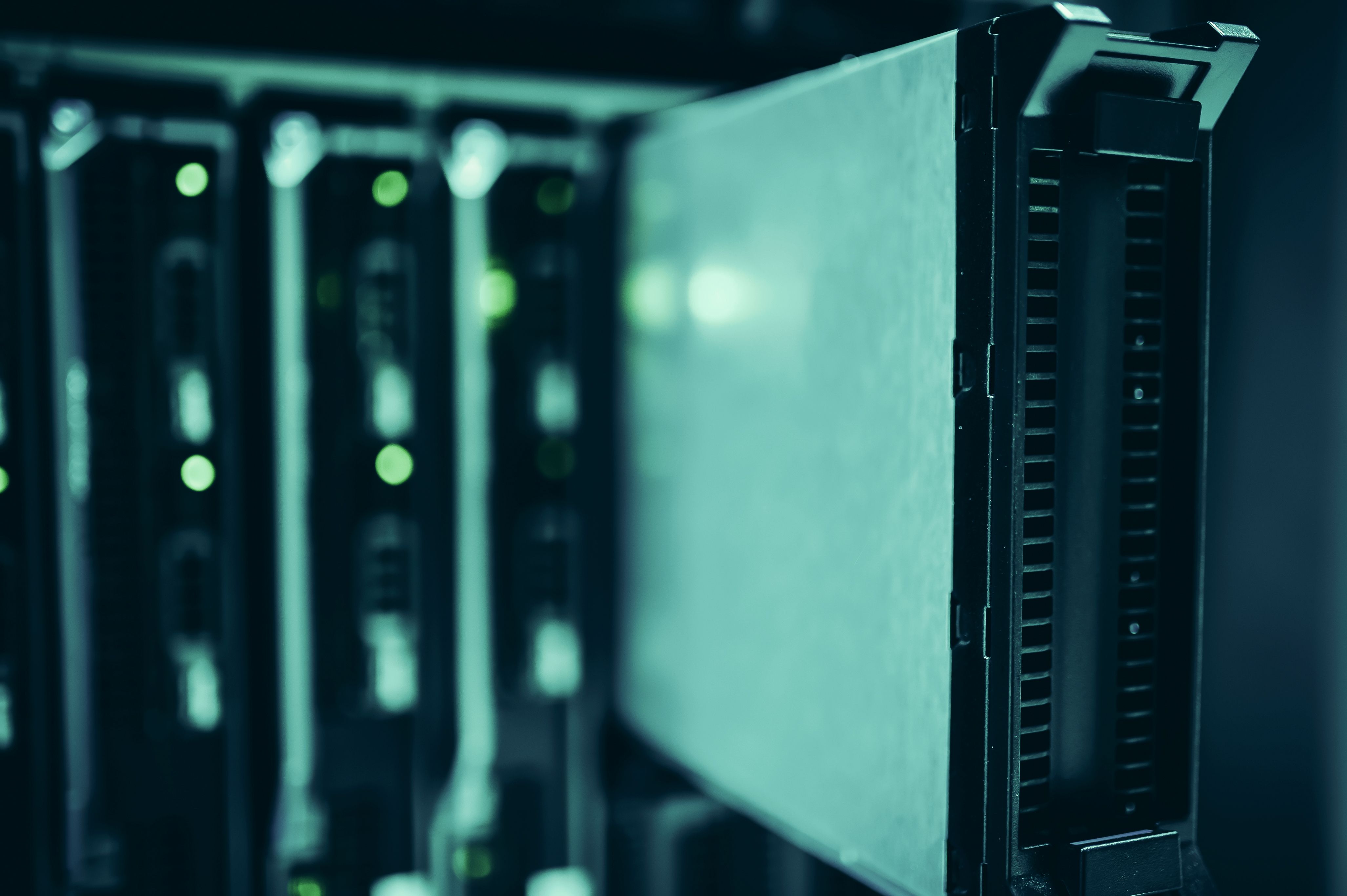 Close-up of server racks in a data center powering fast WordPress hosting